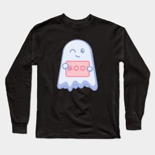 Cute ghost with BOO! sign Long Sleeve T-Shirt